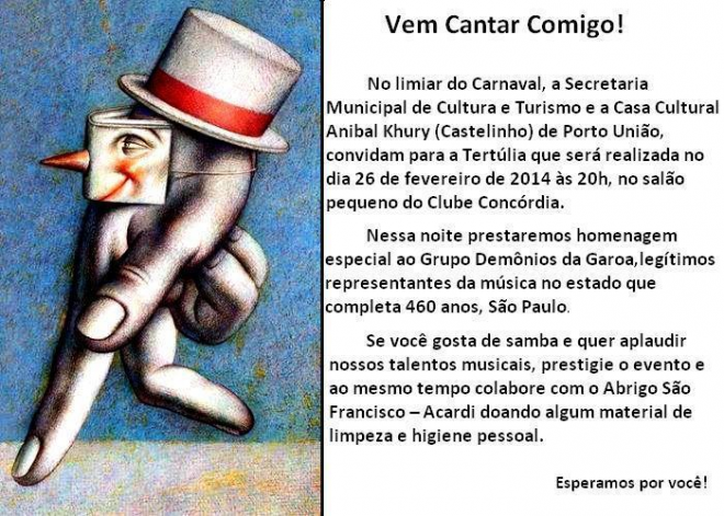 Tertúlia de fevereiro será dia 26, abrindo a programação do Castelinho 14.02.2014